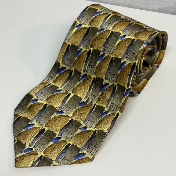 VTG J Garcia Neck Tie Silk Print Abstract Yellow Northern Lights Collection 15 - Picture 1 of 6